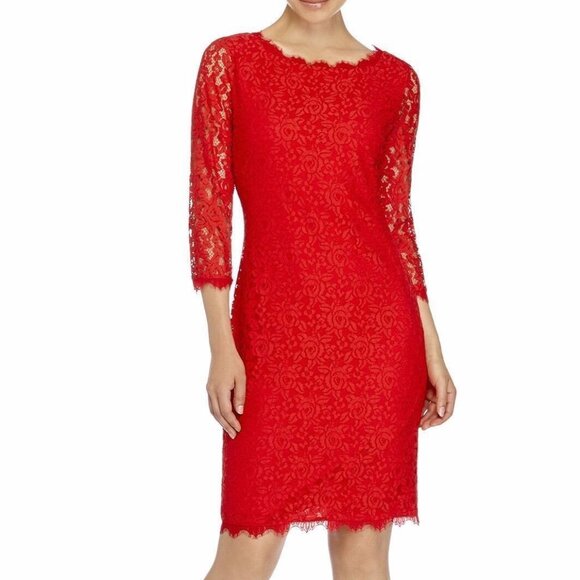 NEW Diane Von Furstenberg Red Colleen Lace Sheath Dress | Wedding, Cocktail Glam - Picture 1 of 14